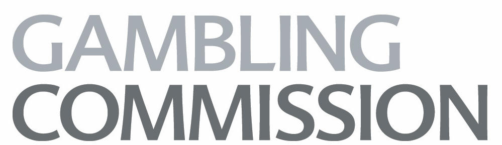 a logo for the "Gambling Commission" with the words displayed in two lines. "GAMBLING" is in light gray, and "COMMISSION" is in dark gray, both written in a bold, sans-serif font. The background is plain white